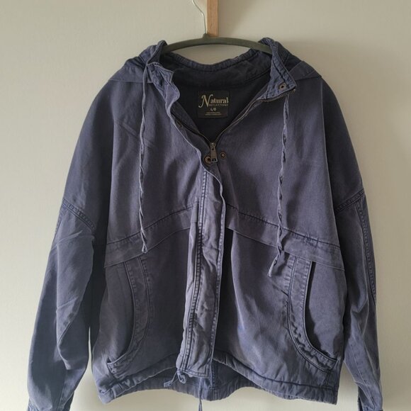 Dark Blue Cropped Cotton Jacket, Large, by Natural Collections - Picture 1 of 5